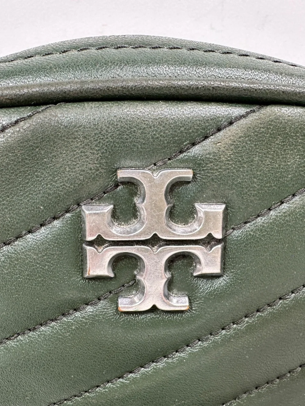 USED Tory Burch Kira Chevron Leather Camera Bag - Small In Green